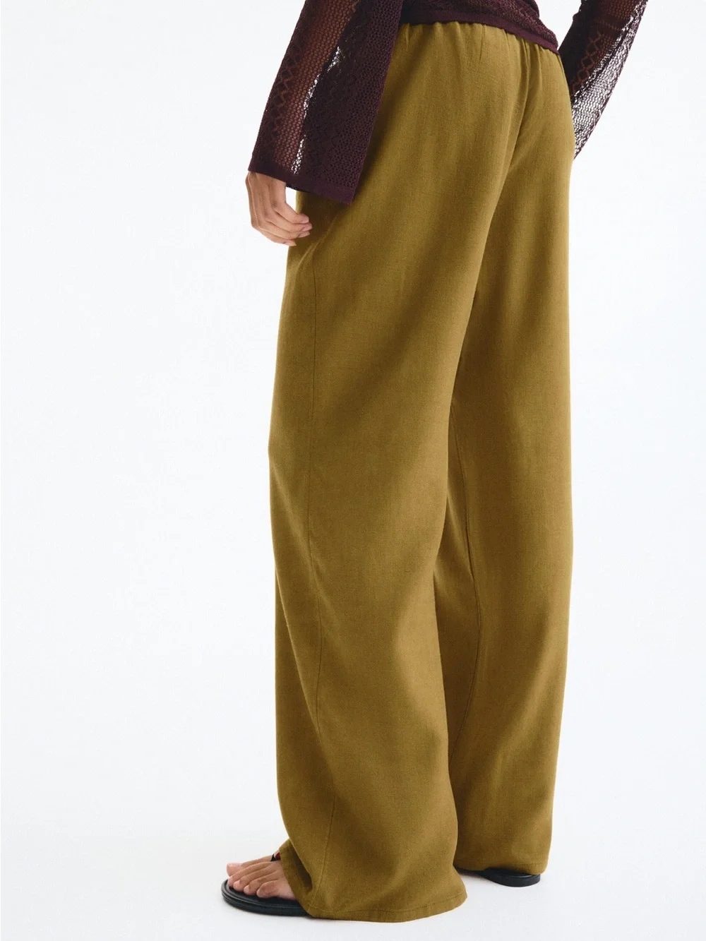 H&M Olive Green Linen Blend Drawstring Pants M